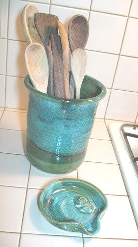 Big Ceramic Green Utensils Holder 