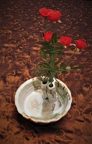 Bud Vase with Sea Turtle in our Espresso Mint Glaze