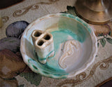 Bud Vase with a Sea Horse in our Sandy Shores Glaze