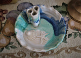 Bud Vase with a Shell and Starfish in our Ocean Breeze Glaze