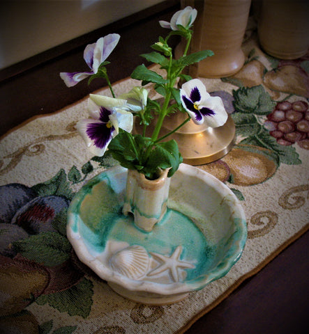 Vase with Shell and Starfish in Sandy Shores Glaze