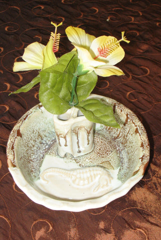 Bud Vase with Seahorse in Espresso Mint Glaze