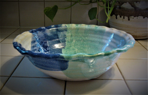 Fluted Serving Bowl in Our Ocean Breeze Glaze – Small House Pottery
