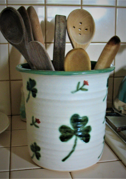 Hand-painted Utensil Holder With Matching Mini Salt and Pepper