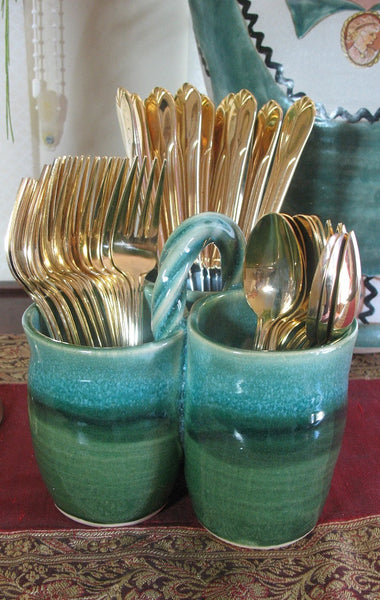 Silverware Caddie in Emerald Isle Green – Small House Pottery