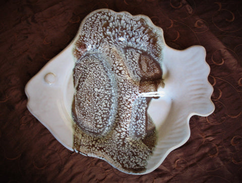 Sectioned Fish Plate in Our Espresso Mint Glaze Pattern