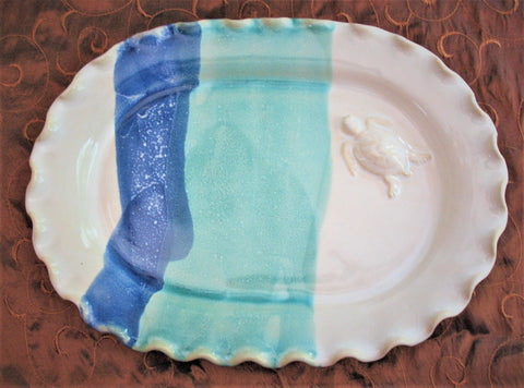 Oval Platter with Sea Turtle in Our Ocean Breeze Glaze
